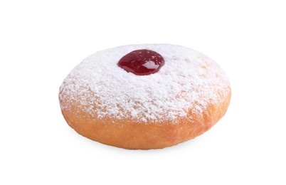Hanukkah donut with jelly and powdered sugar isolated on white