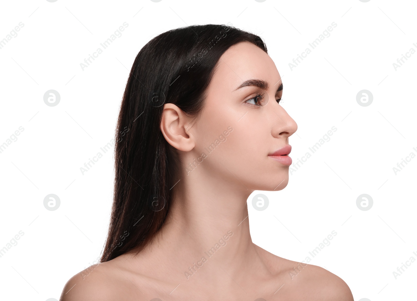 Photo of Portrait of attractive young woman on white background