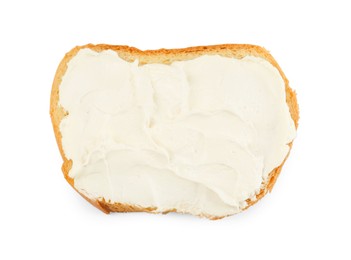 Bread with cream cheese isolated on white, top view