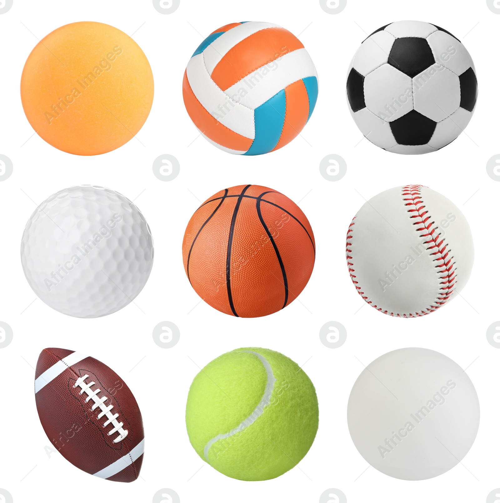 Image of Set with different sport balls on white background