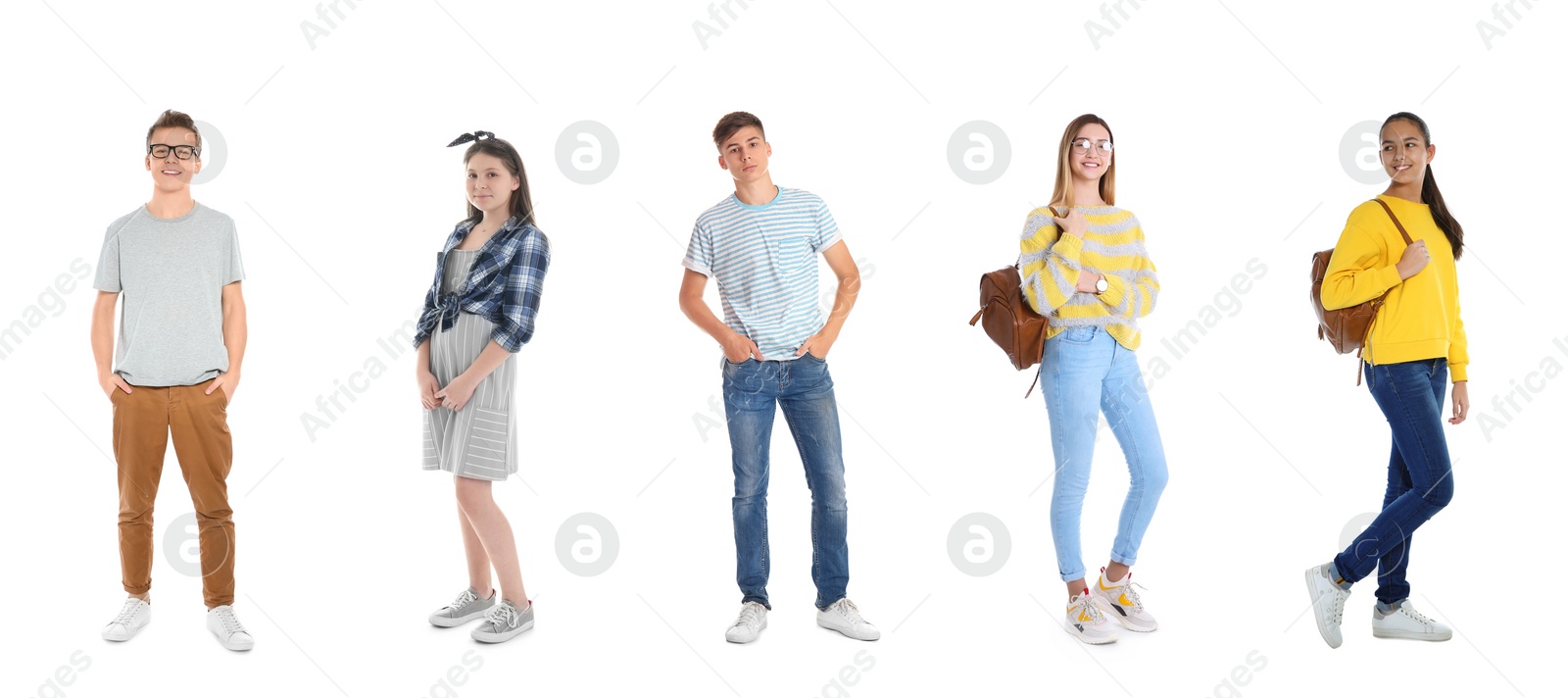 Image of Collage with photos of teenagers on white background