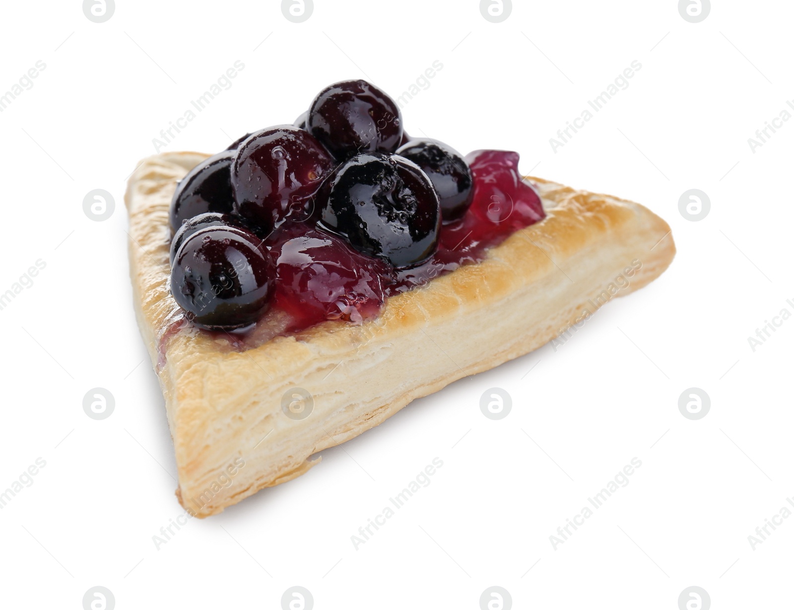 Photo of Fresh tasty puff pastry with sweet berries isolated on white