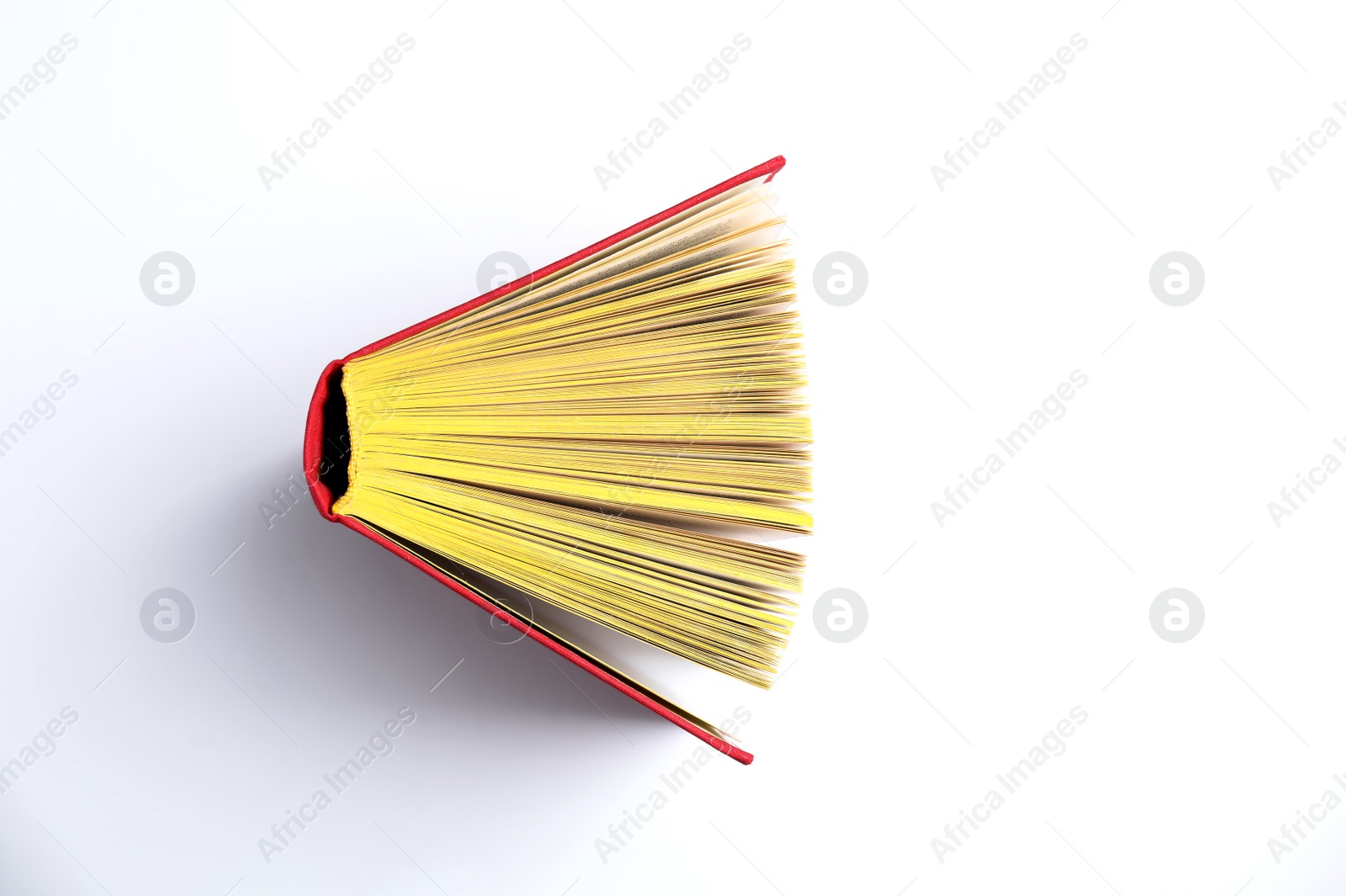 Photo of Hardcover book on white background, top view