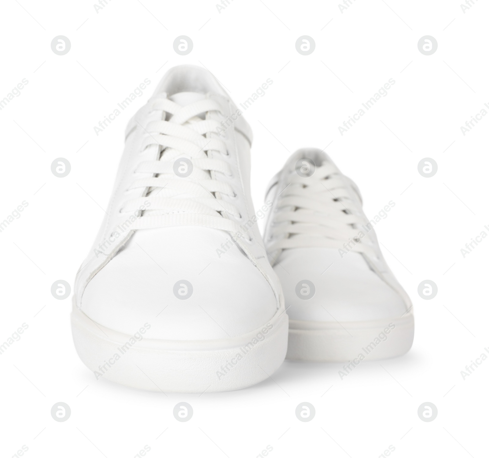 Photo of Pair of stylish sneakers isolated on white