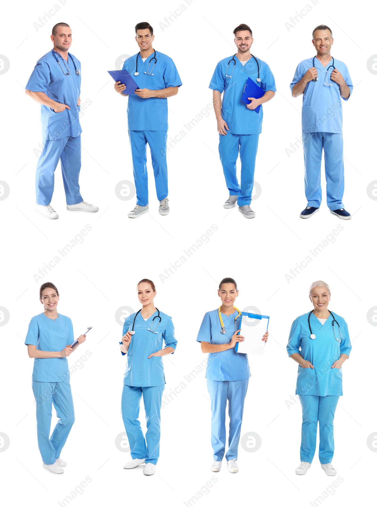 Image of Collage with photos of doctors on white background