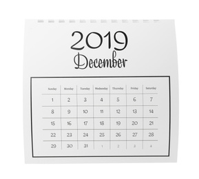 Photo of Paper calendar isolated on white. Planning concept