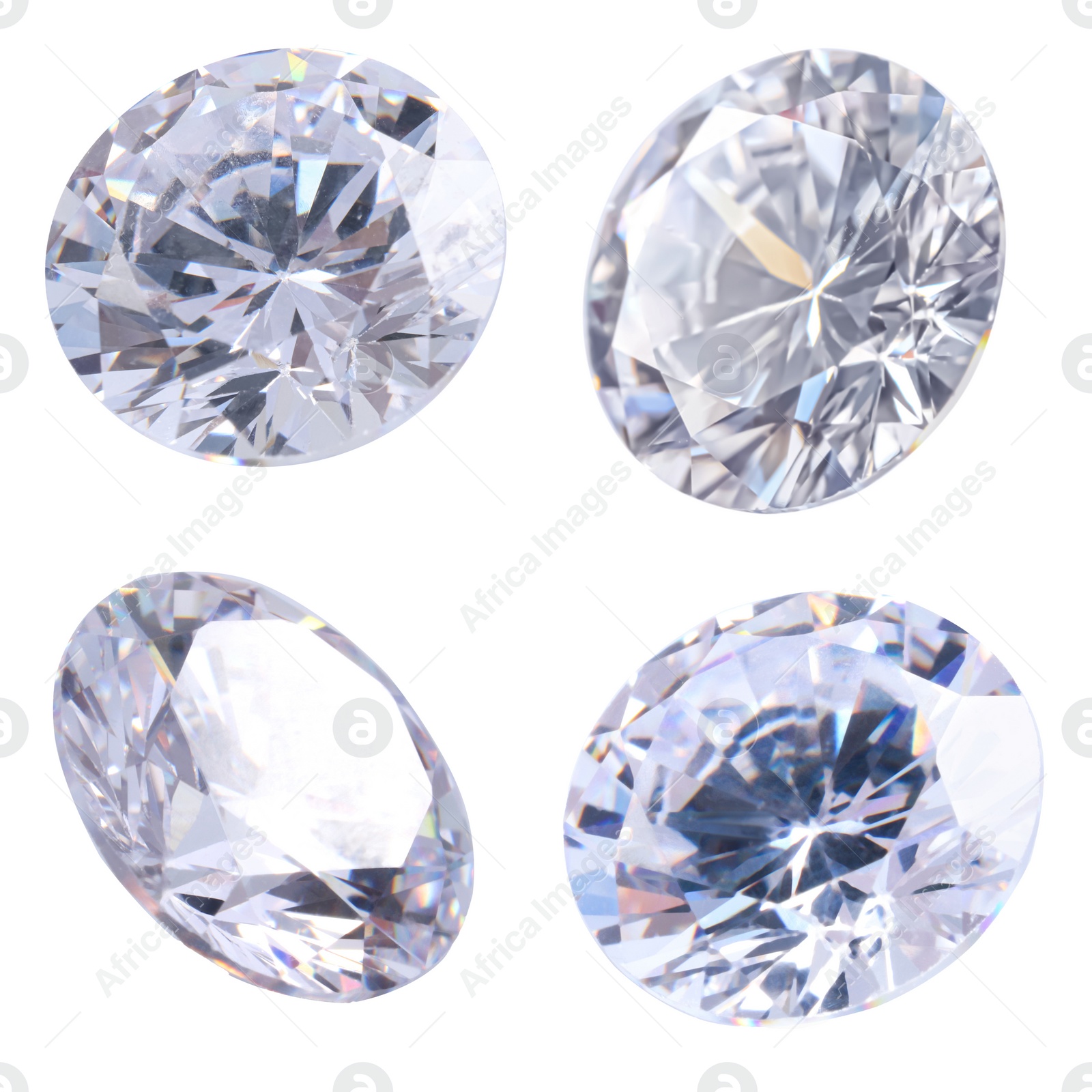 Image of Beautiful dazzling diamonds on white background, set