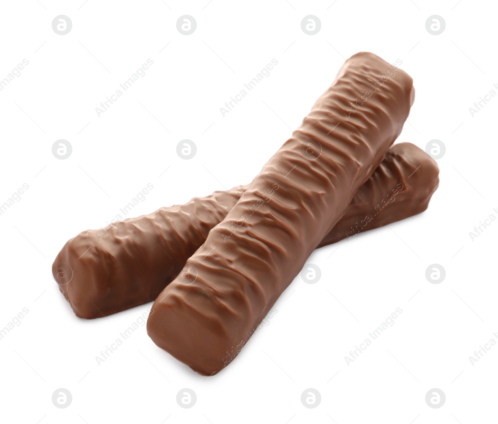 Photo of Sweet tasty chocolate bars on white background