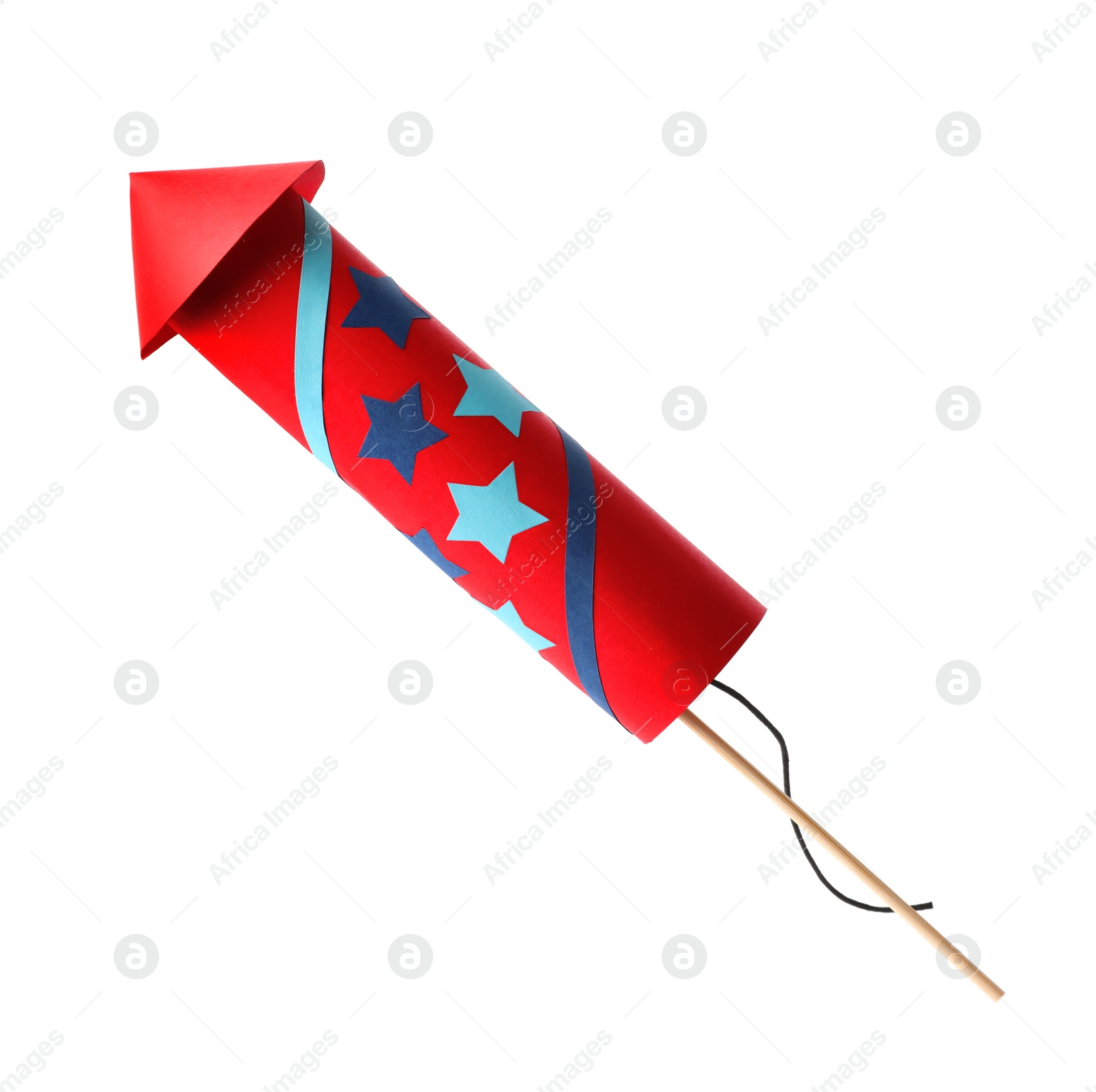 Photo of Firework rocket on white background. Festive decor