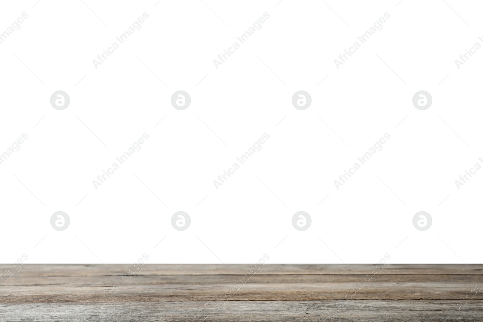 Photo of Empty wooden surface against white background. Mockup for design