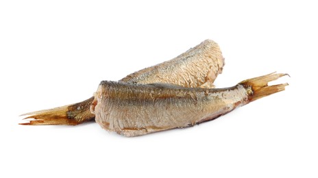 Photo of Two tasty canned sprats isolated on white