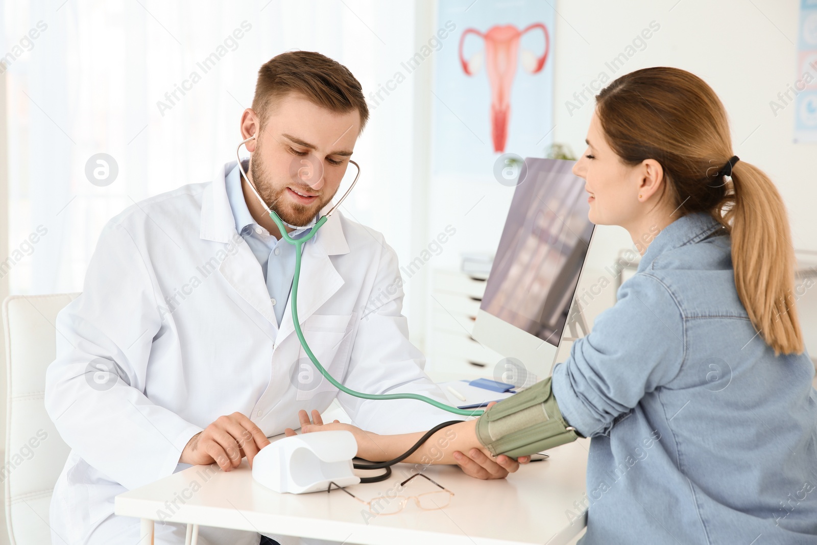 Photo of Gynecology consultation. Woman with her doctor in clinic