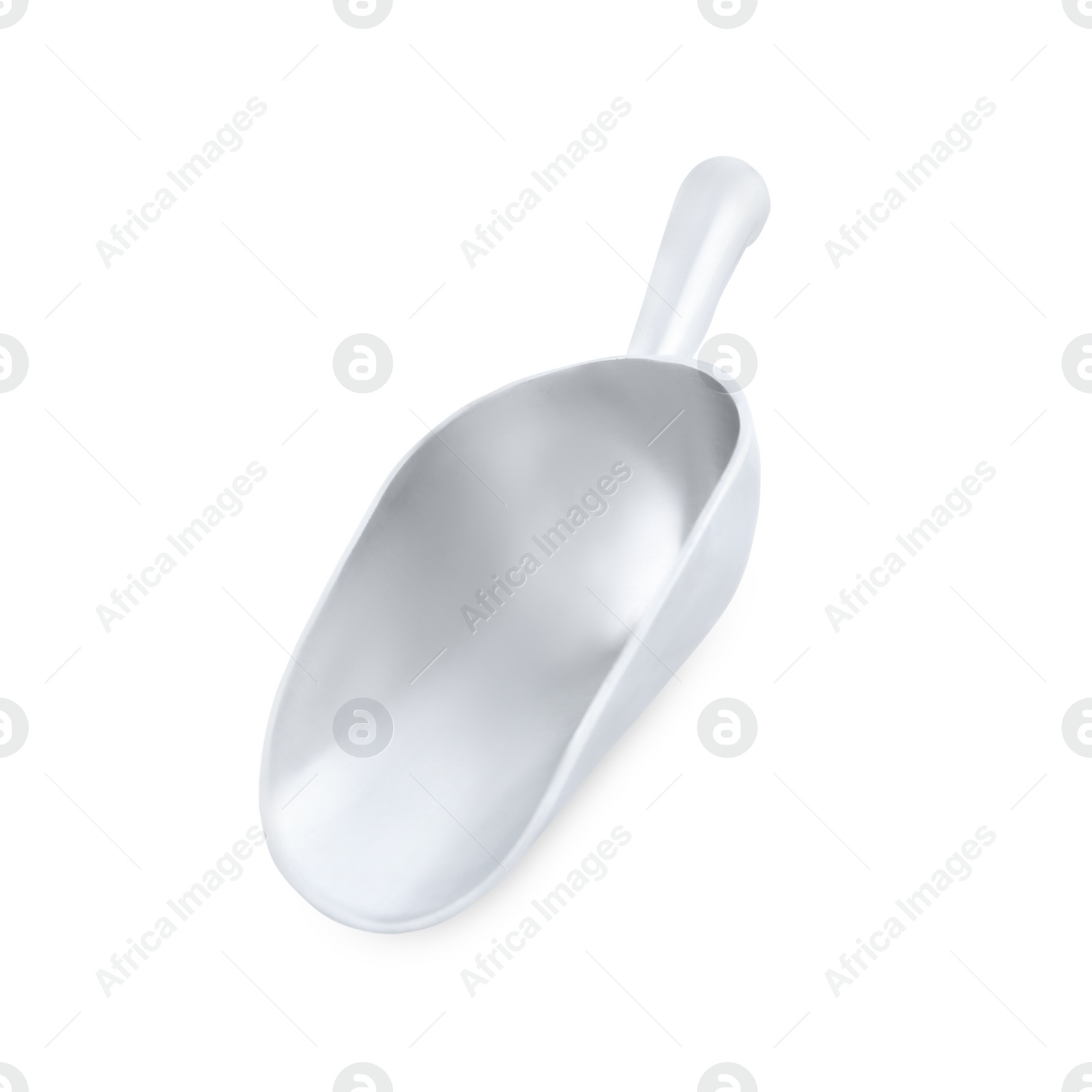 Photo of Clean shiny metal scoop isolated on white