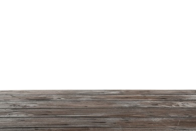 Empty wooden table on white background. Mockup for design