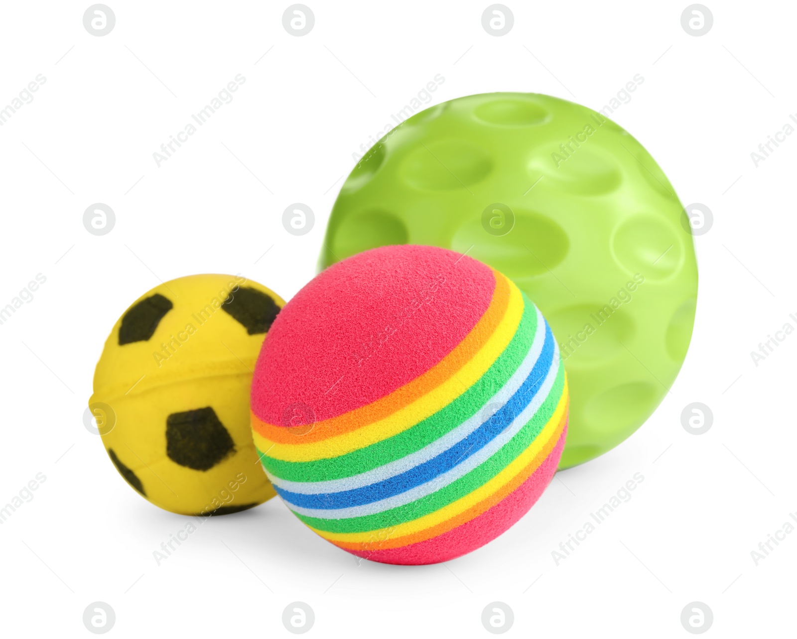 Photo of Bright balls isolated on white. Toy for pet