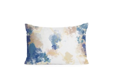 Image of Soft pillow with stylish abstract print isolated on white