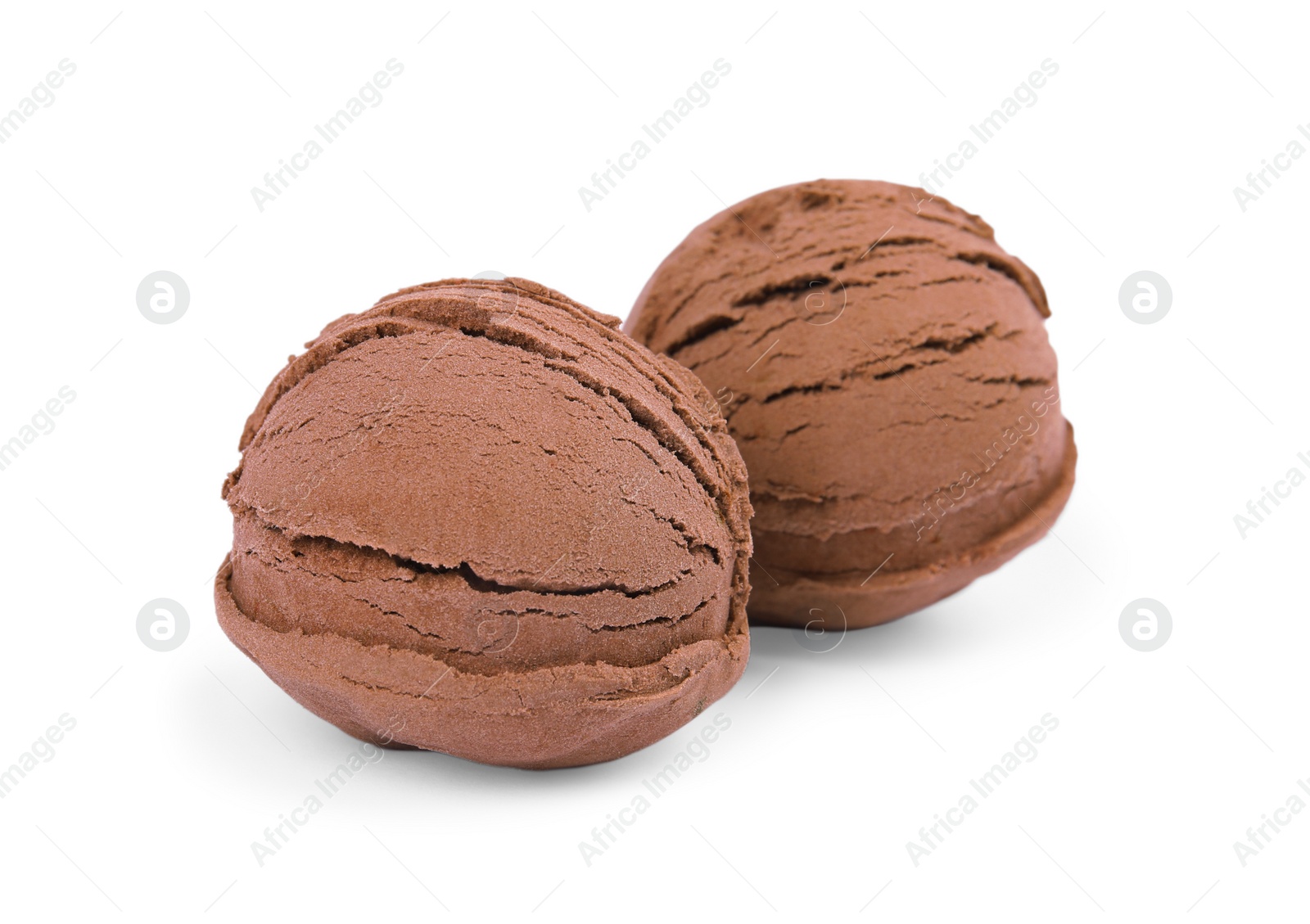 Photo of Scoops of chocolate ice cream isolated on white