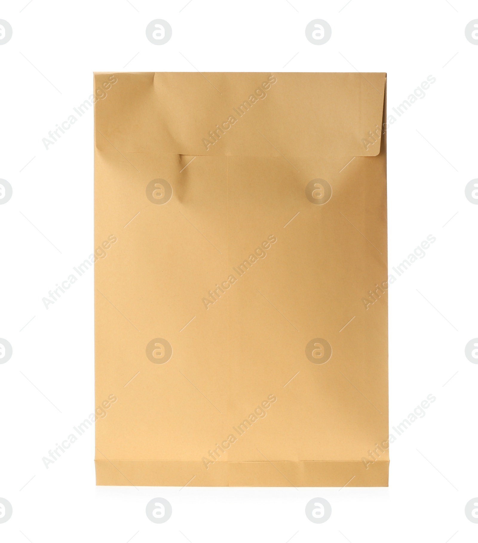 Photo of Kraft paper envelope isolated on white. Mail service