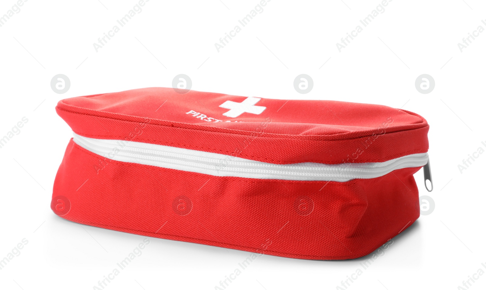 Photo of First aid kit on white background. Health care