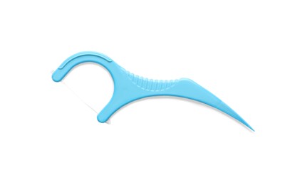 Dental flosser on white background, top view