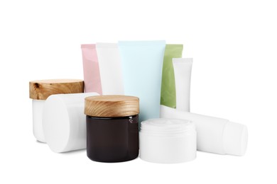Photo of Set of different creams on white background