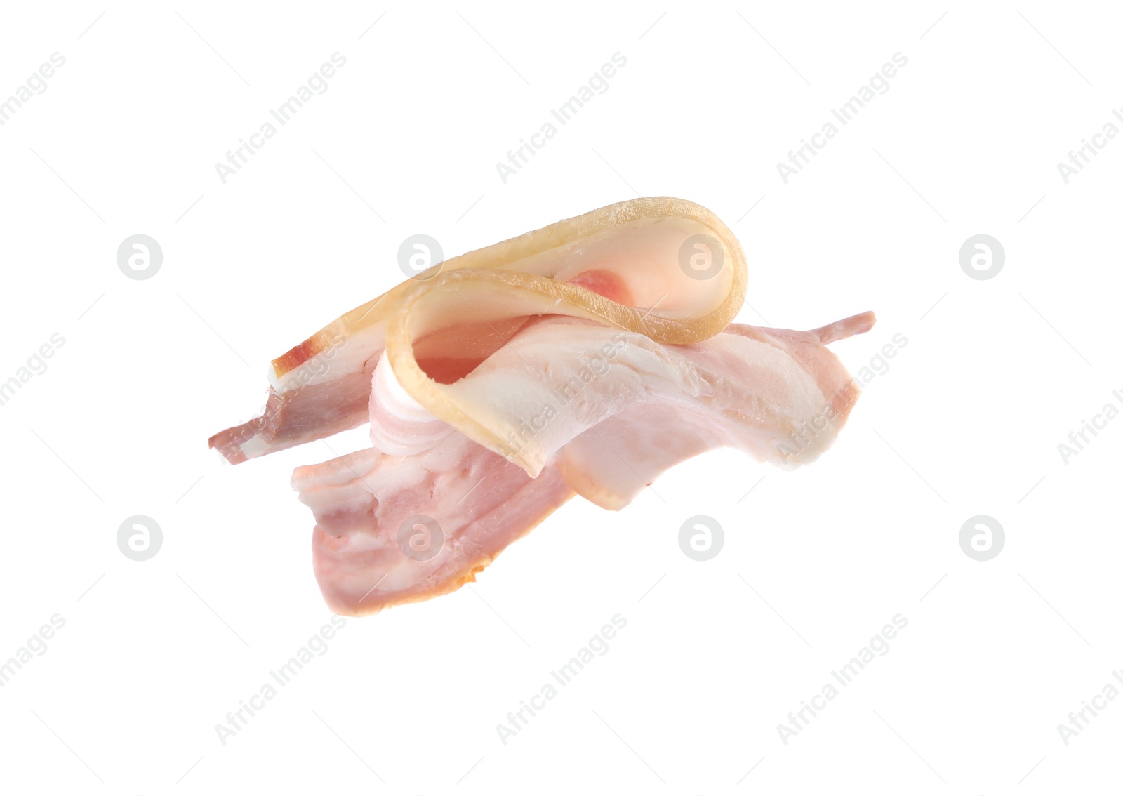 Photo of Slice of delicious prosciutto isolated on white