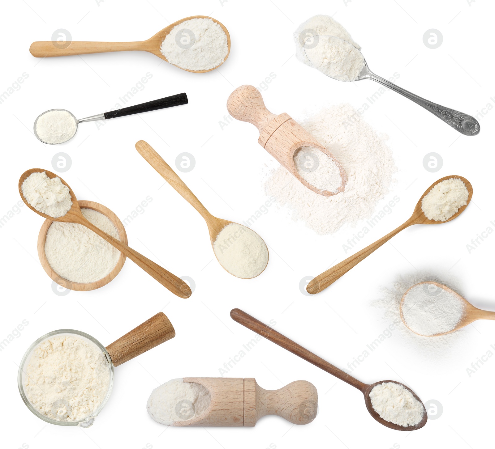 Image of Set of baking powder isolated on white, top view