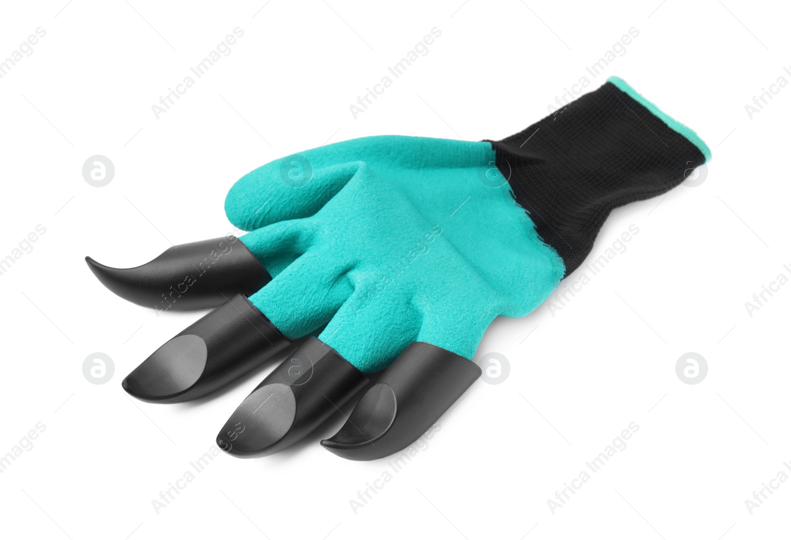 Photo of One claw gardening glove isolated on white