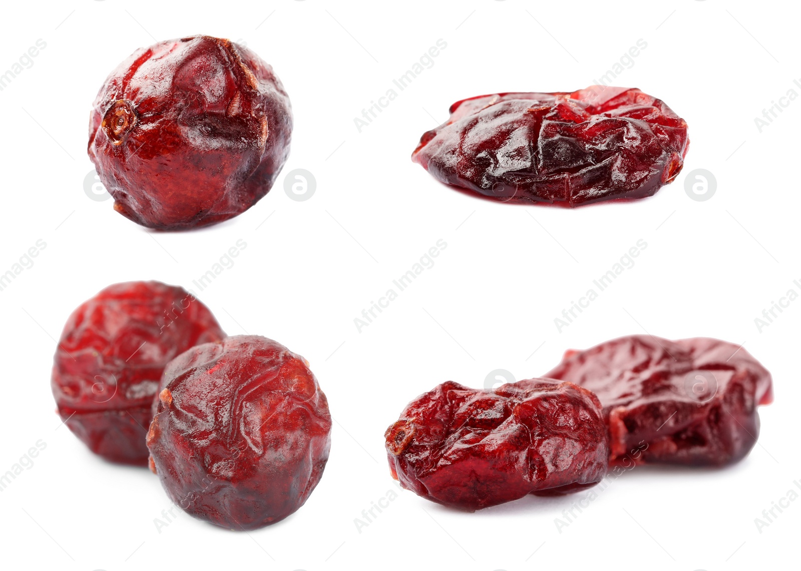 Image of Collage with dried cranberries on white background