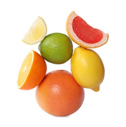 Fresh ripe citrus fruits isolated on white