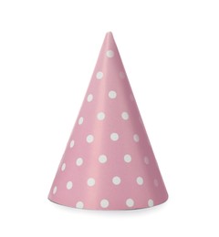 Bright party hat isolated on white. Festive accessory