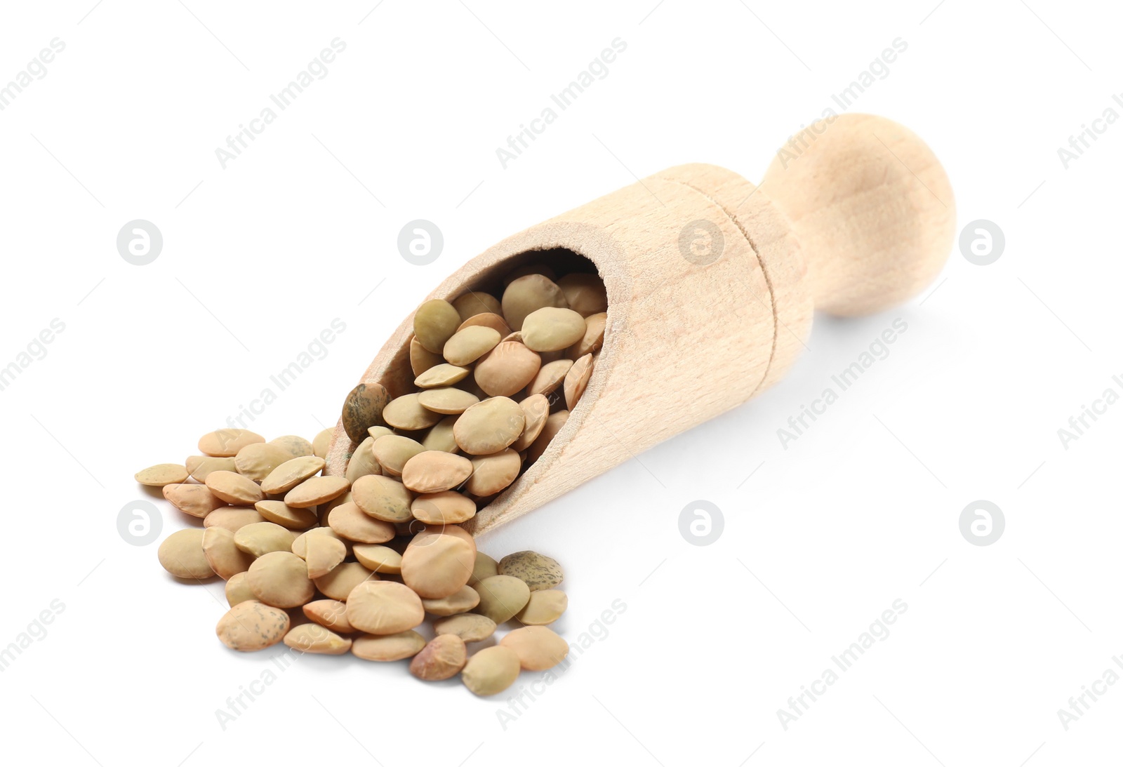 Photo of Scoop with raw lentils isolated on white
