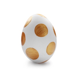 Photo of Traditional Easter egg decorated with golden paint, isolated on white