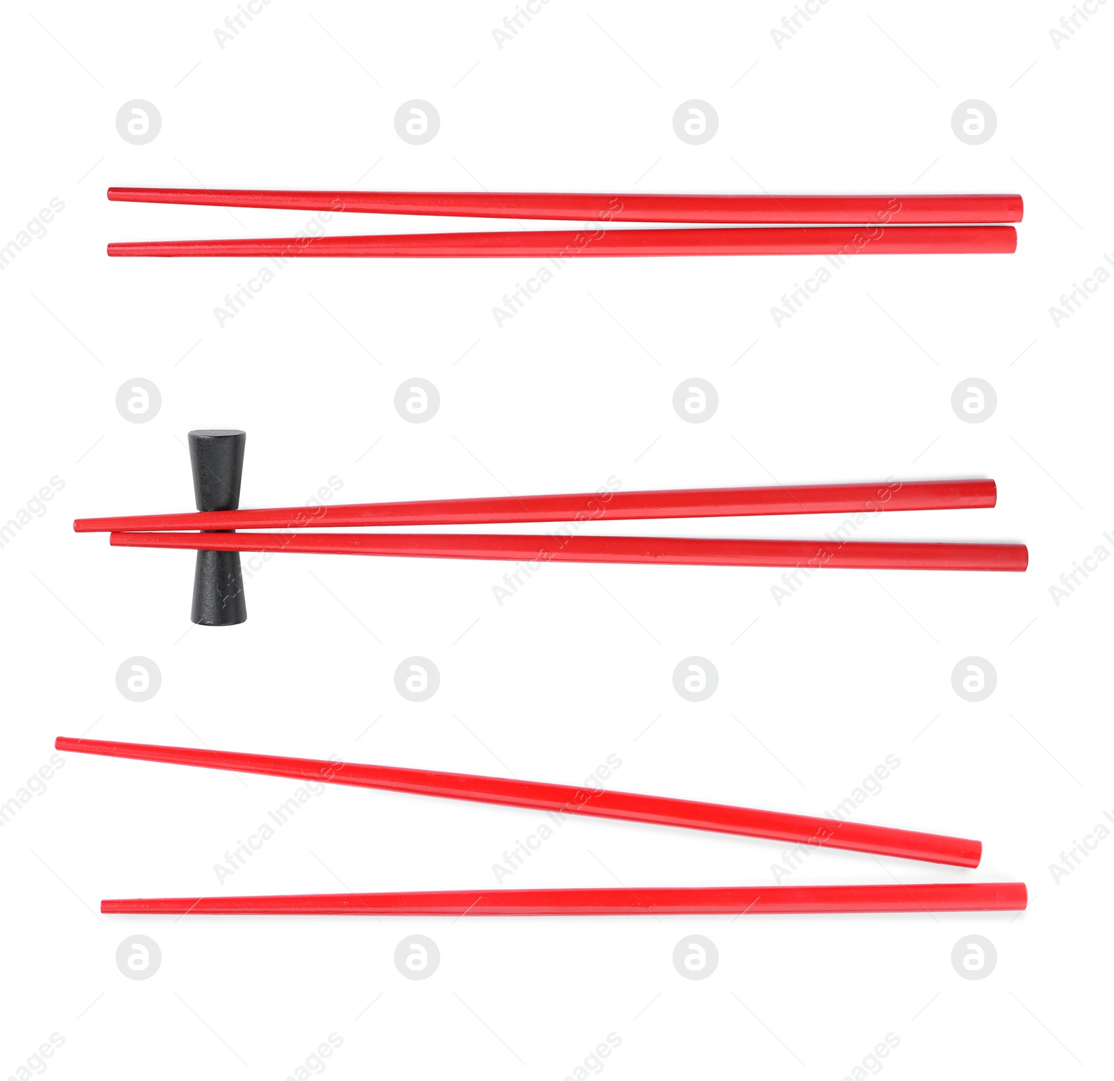 Image of Collage with red chopsticks isolated on white