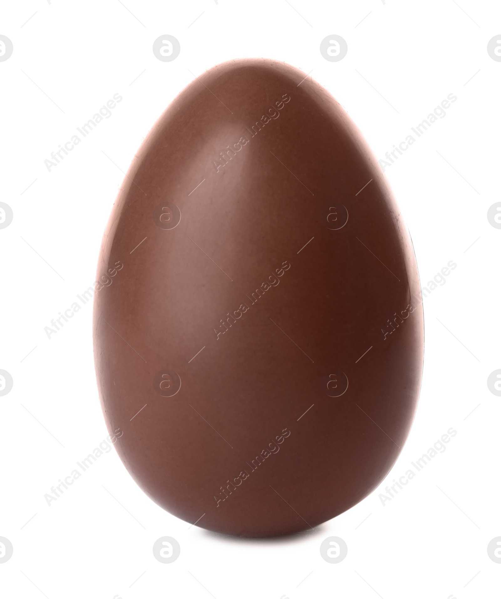 Photo of Tasty chocolate Easter egg on white background