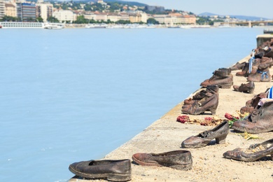 BUDAPEST, HUNGARY - JUNE 18, 2019: Shoes on Danube Bank