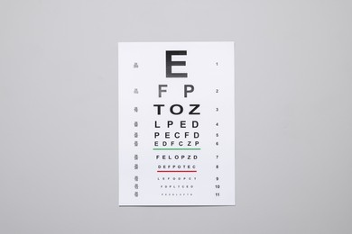 Vision test chart on gray background. Ophthalmic exam