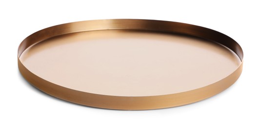 Photo of Shiny stylish golden tray isolated on white