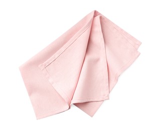 Pink fabric napkin on white background, top view