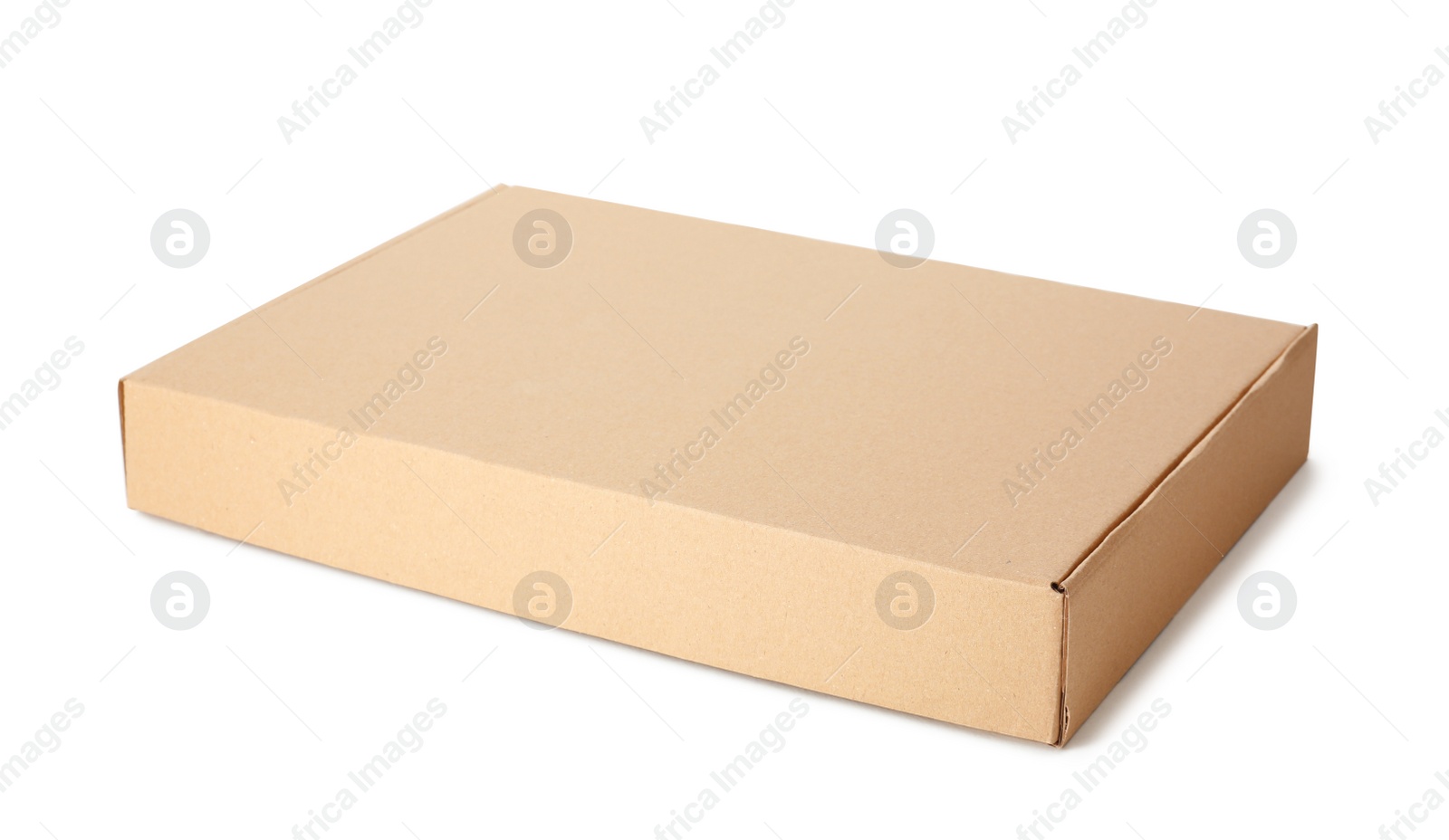 Photo of One closed cardboard box isolated on white