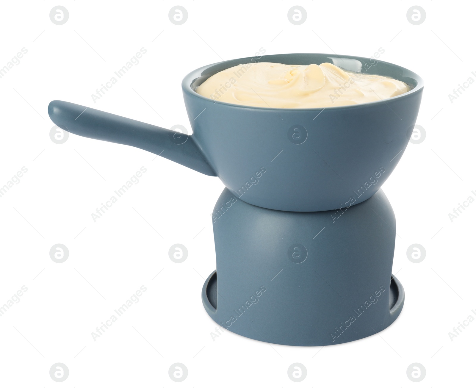 Photo of Fondue with tasty melted cheese isolated on white