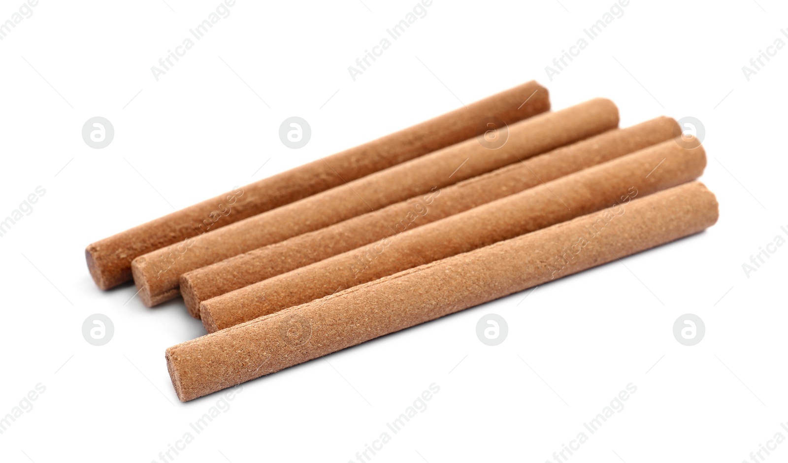 Photo of Many aromatic incense sticks on white background