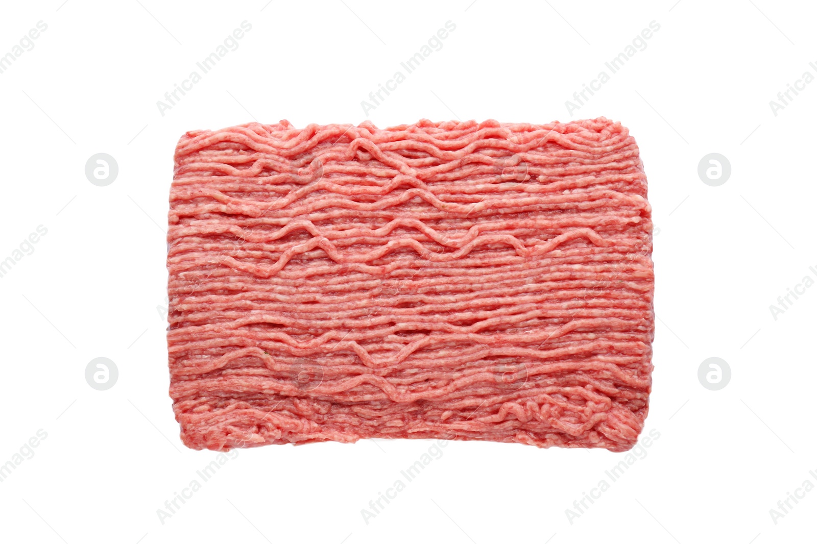 Photo of Raw fresh minced meat isolated on white, top view