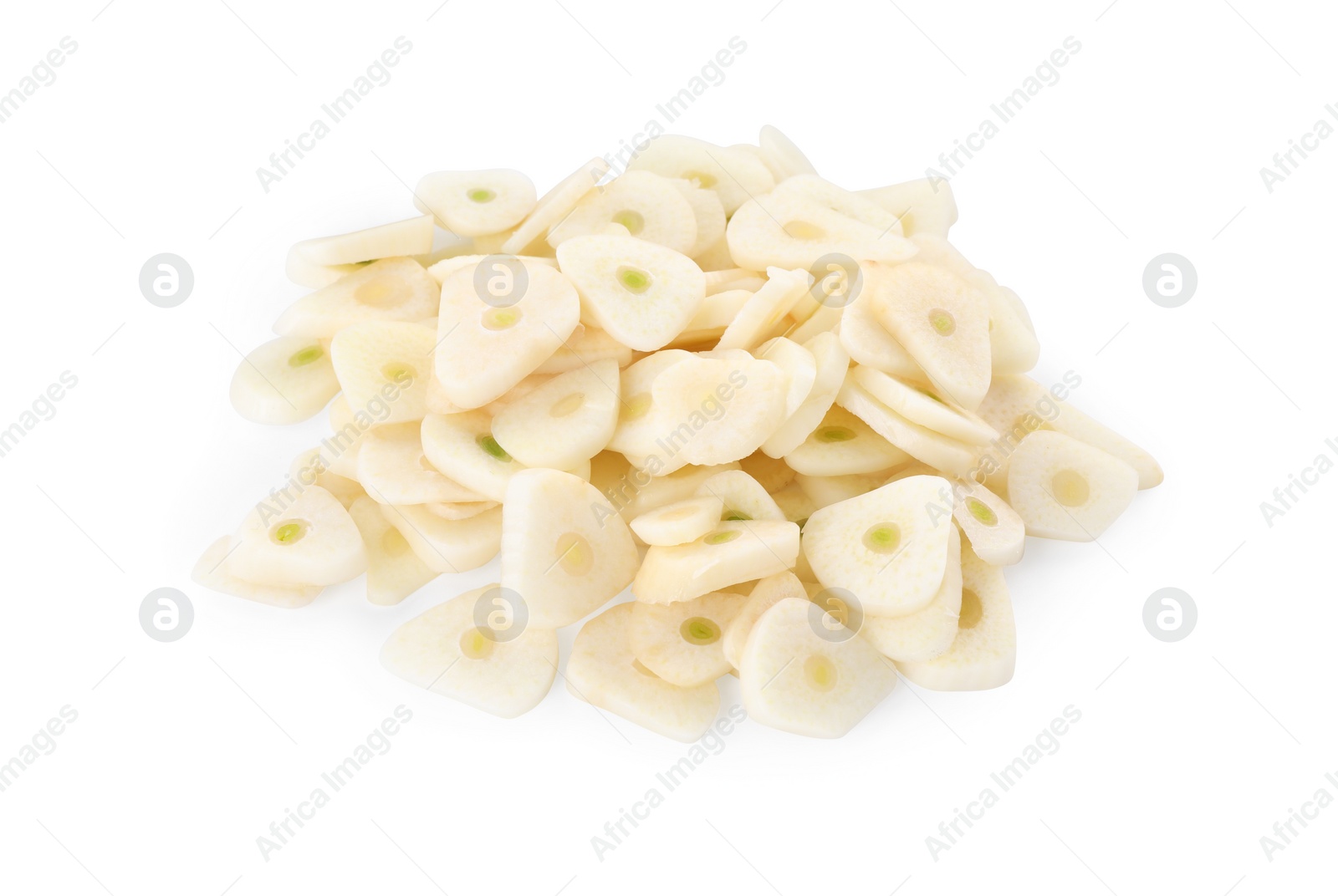 Photo of Pieces of fresh garlic isolated on white