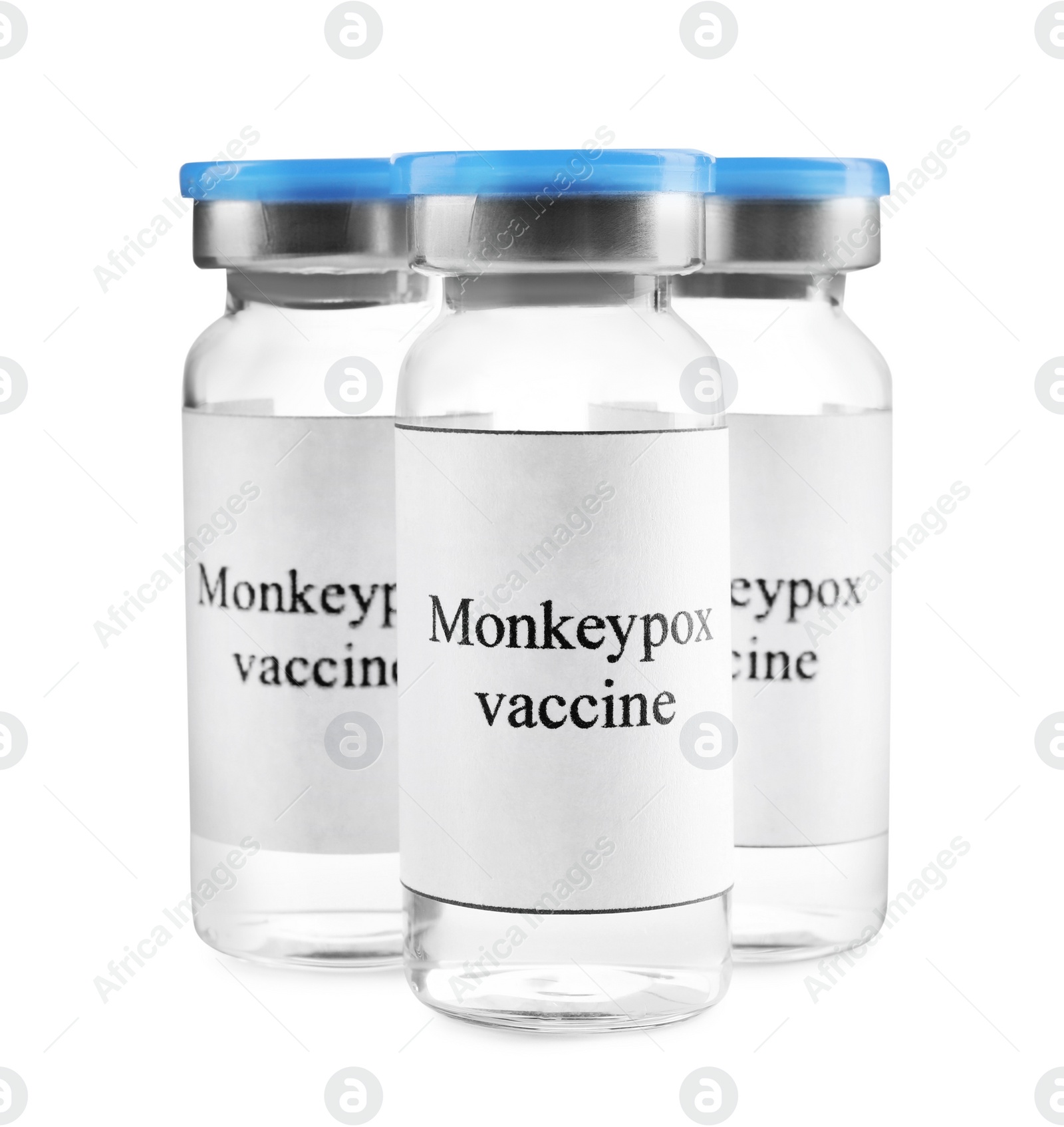 Photo of Monkeypox vaccine in vials on white background