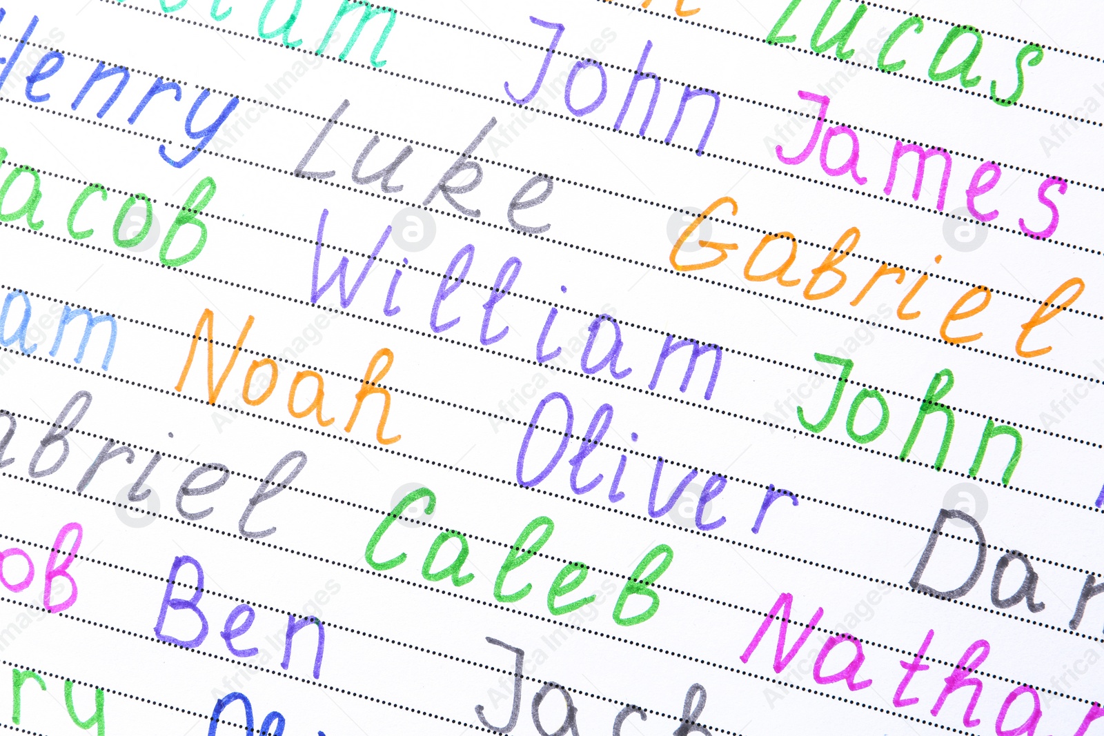 Photo of Different baby names written on paper, closeup