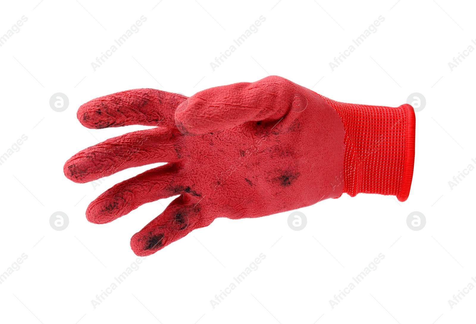 Image of One dirty gardening glove isolated on white