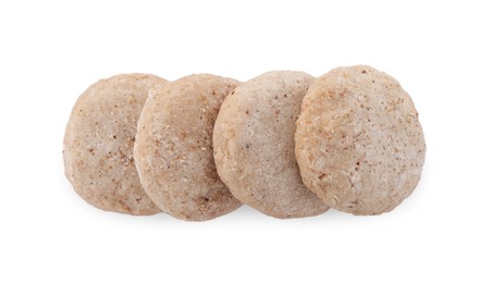 Photo of Raw vegan nuggets isolated on white, top view