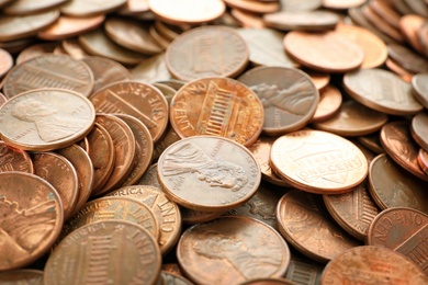 Photo of Pile of US coins as background, closeup