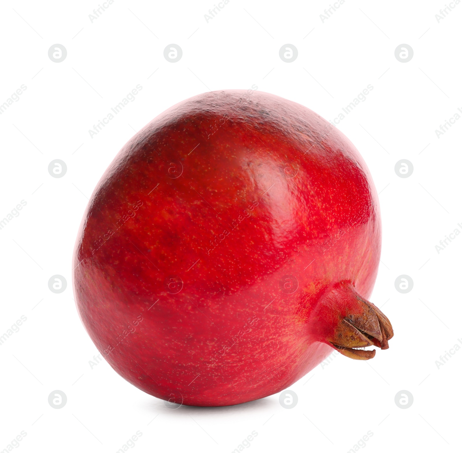 Photo of Ripe pomegranate on white background. Delicious fruit